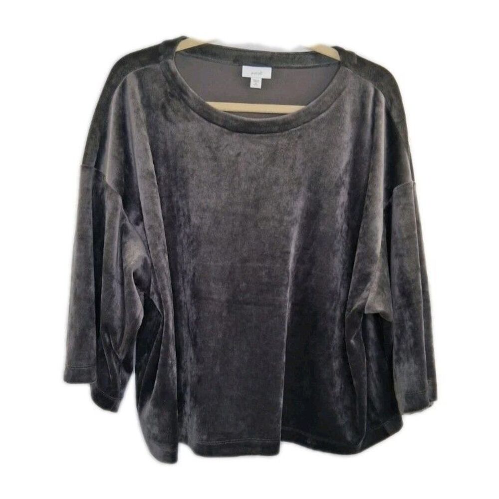 Pure Jill Women's Gray Velour Boxy Velvet Dolman Sleeve Blouse Size M Petite